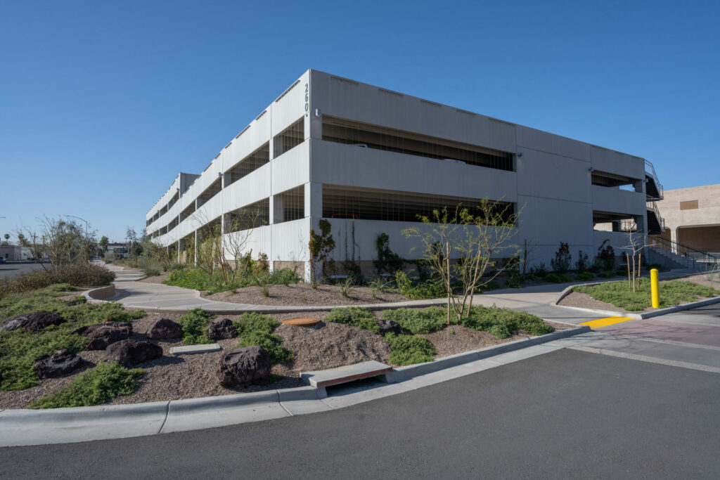 Exterior of parking garage