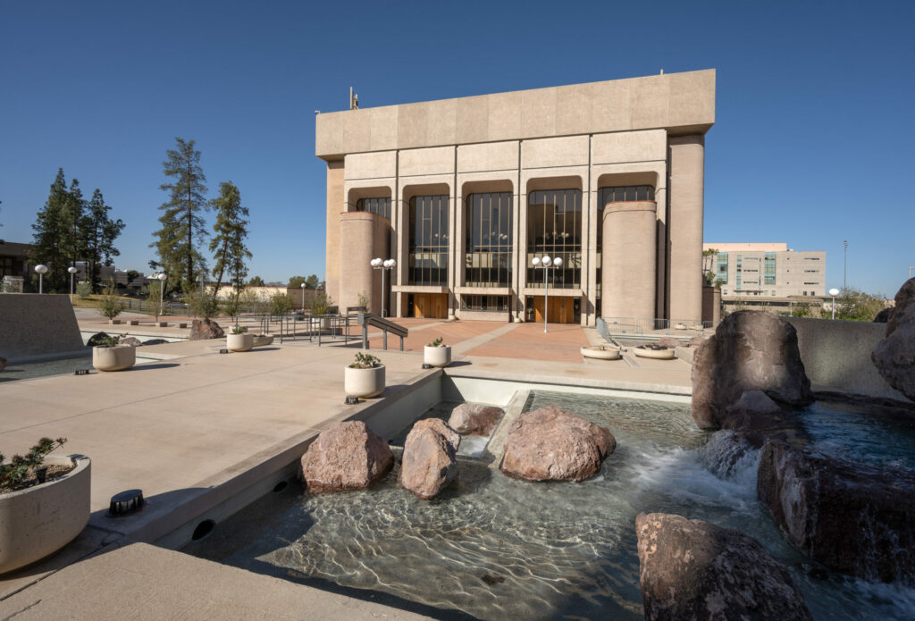 Outside pond and building exterior