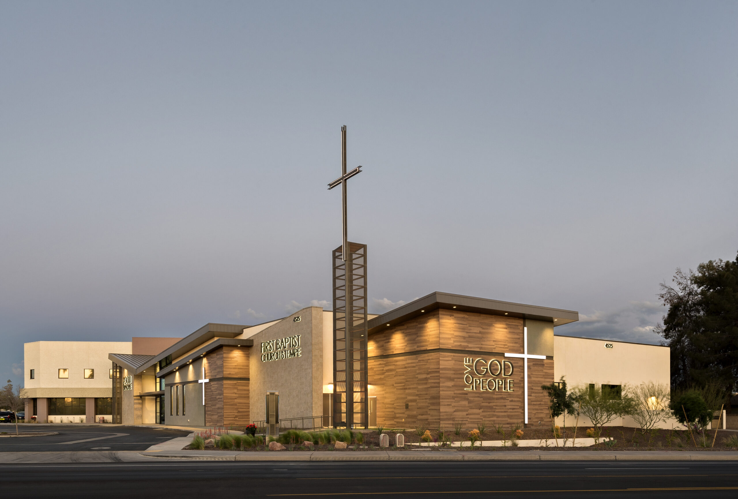 exterior of church cool neon signs lit up