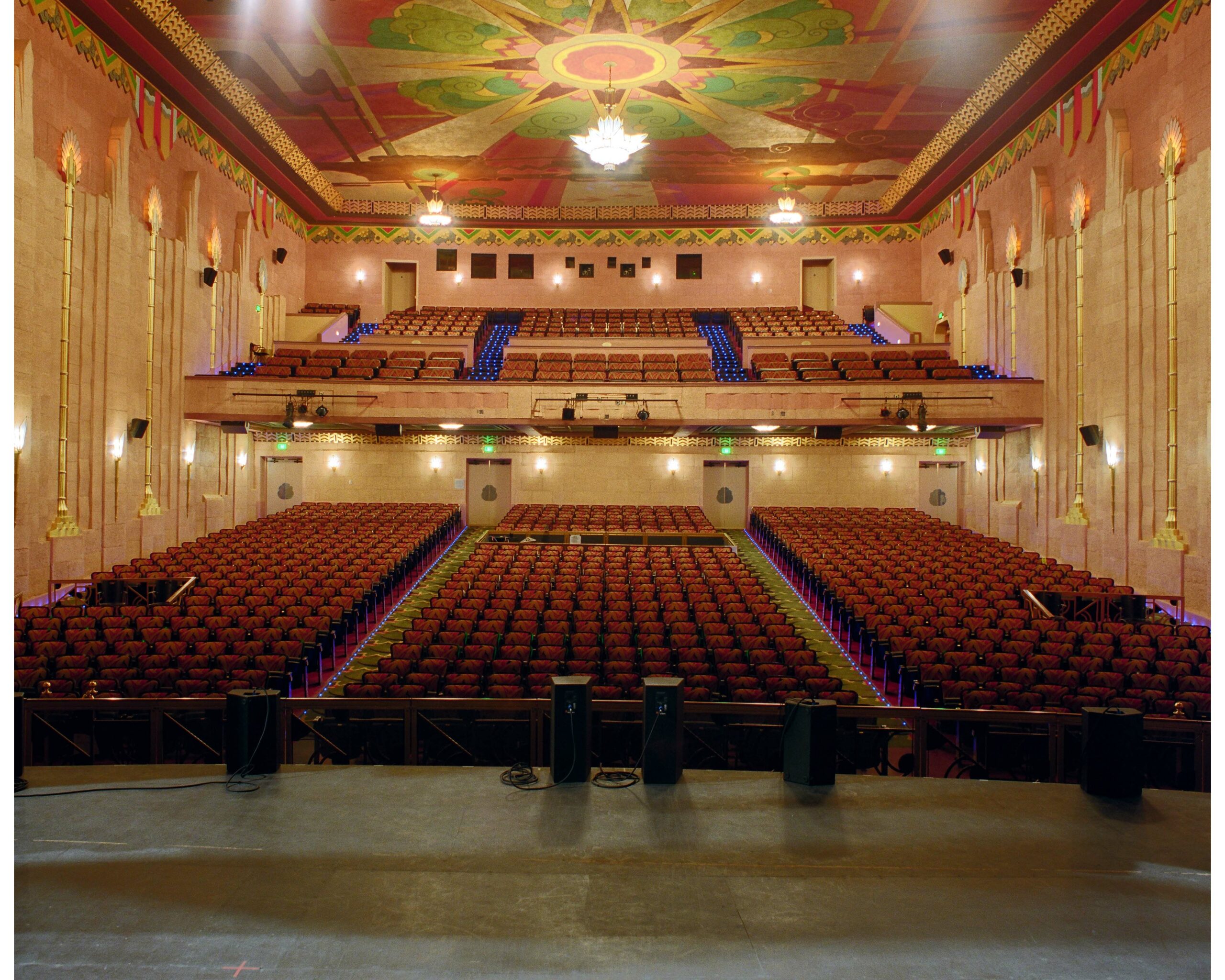 Interior of the Fox Theatre inside. The image is taken from the stage looking out to all of the seats.
