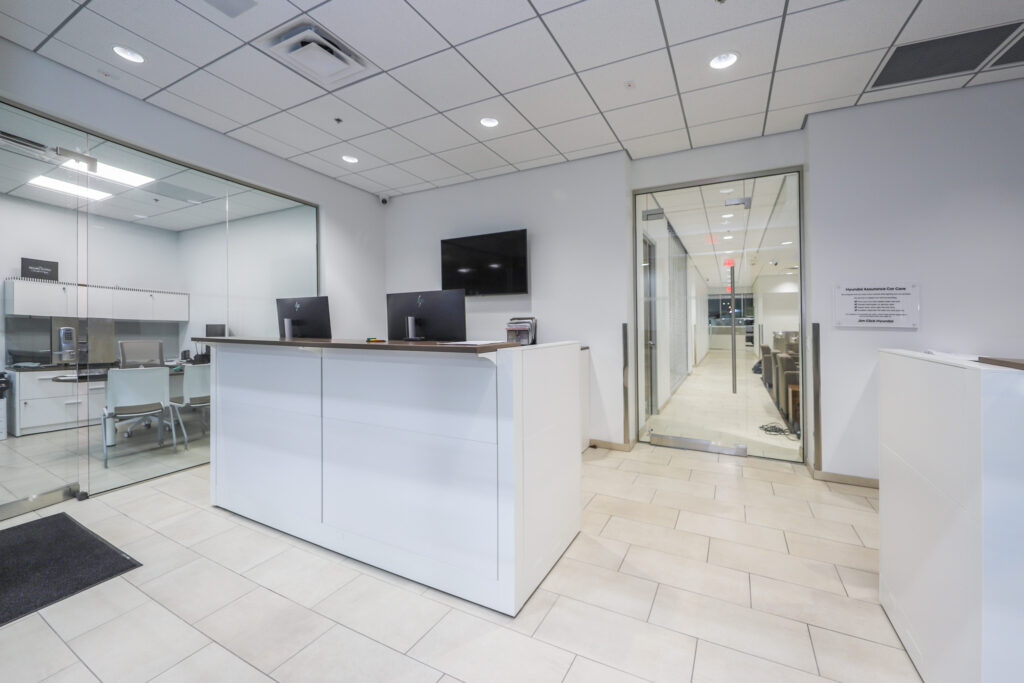 Interior check in desk at a car dealership
